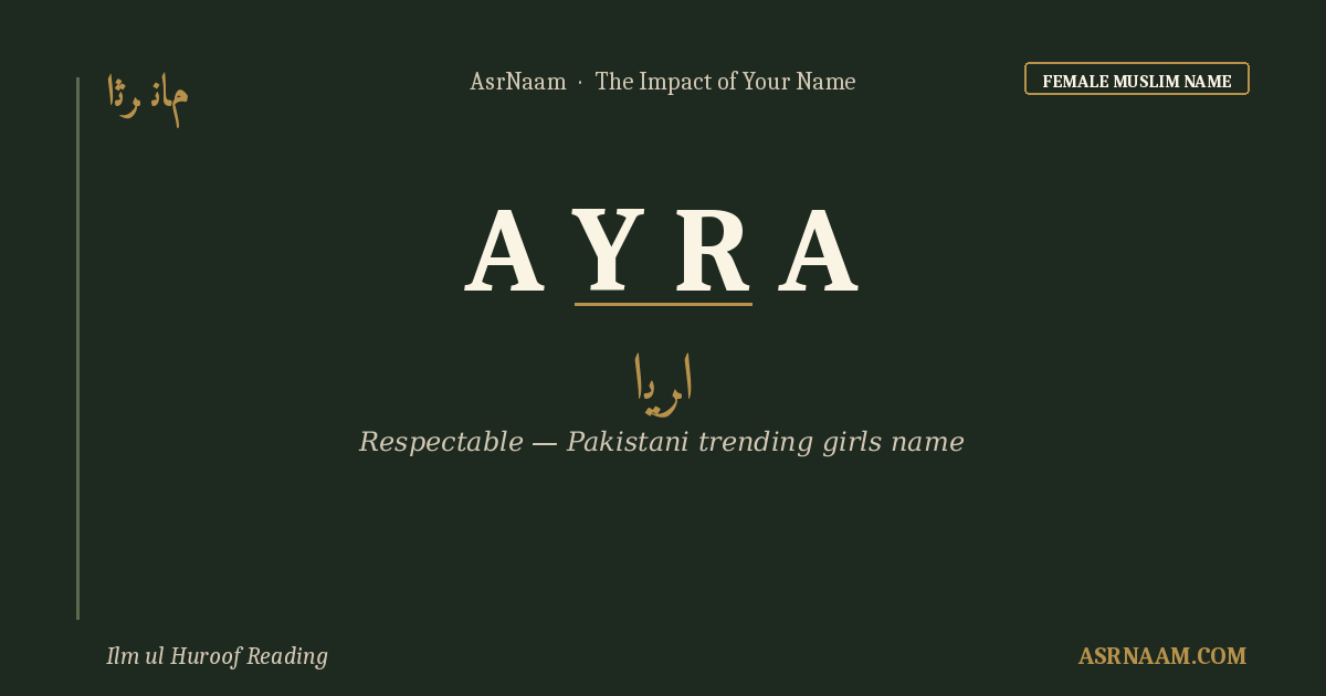 Ayra Name Meaning in Urdu (ایرا) & Arabic Letter Reading | AsrNaam